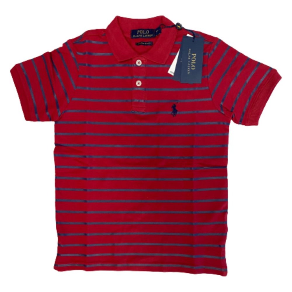 NWT Polo Ralph Lauren Boys Striped Cotton Mesh Polo Shirt Color Red 9yr-10yr